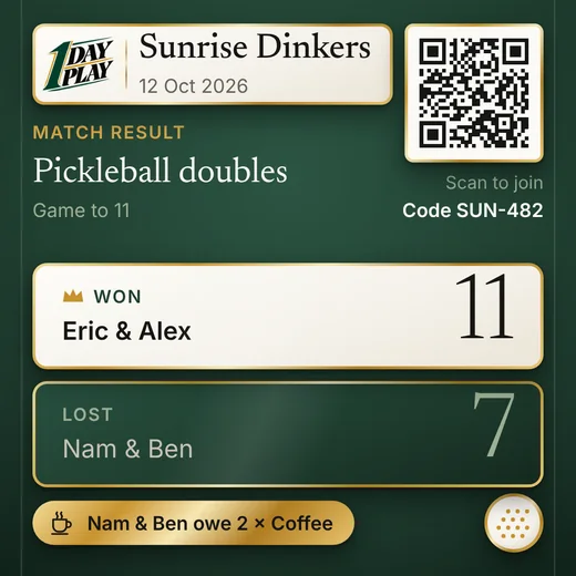 Match result image: Eric and Alex won 11–7